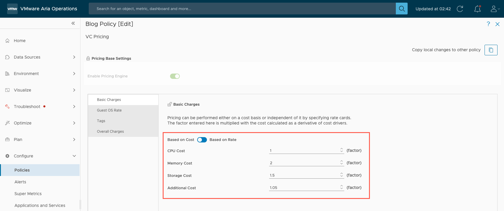 Pricing Card Policy - Cost-based Pricing for Basic Charges Pricing Card Policy - Cost-based Pricing for Basic Charges